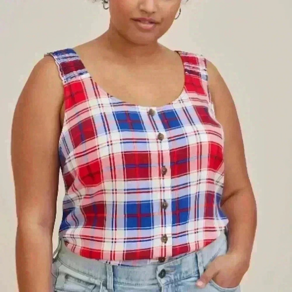 torrid Tops - Torrid Red White Blue Button Front Plaid Tank 3 3X 22/24 NWT